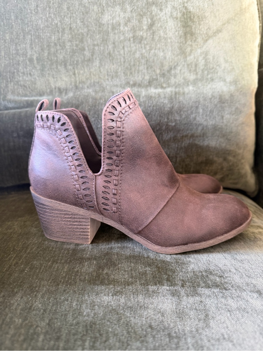 Rock & Candy Mauve Suede Ankle Booties with Cutout Stitching